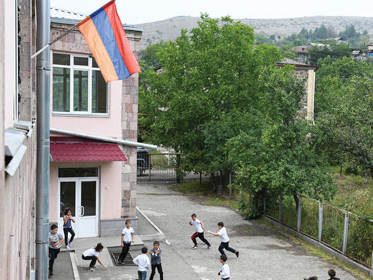 Today, 100 students attend the only school located in Baghanis. In 2018, the school gym was damaged by Azerbaijani hostilities.
