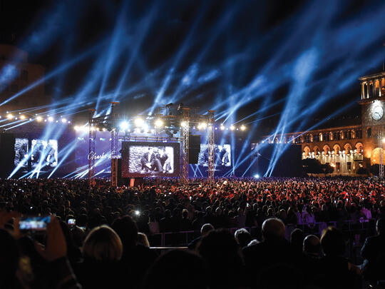 Thousands gather in Yerevan’s Republic Square for the Gala Concert in honor of Charles Aznavour.