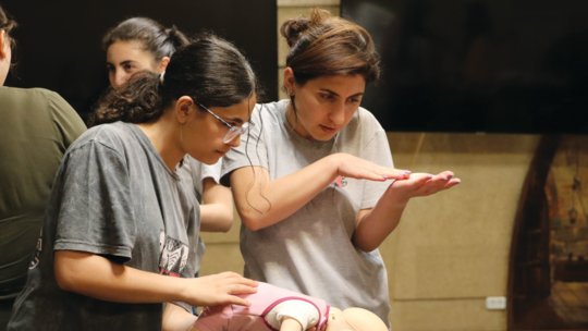 Marietta Khachatryan (right) at AGBU- organized first aid training, Artsakh, 2023